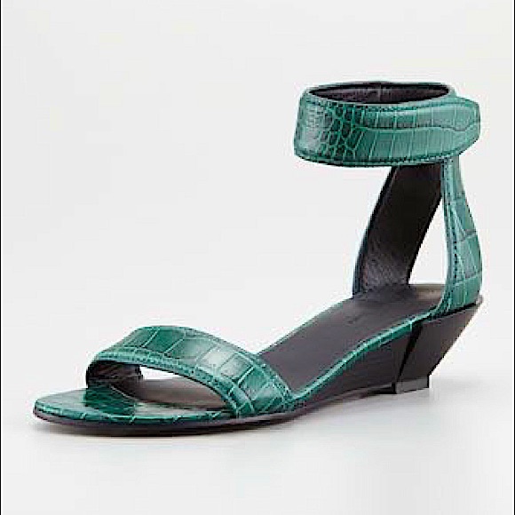 ALEXANDER WANG Vika Crocodile-Print Low-Wedge Sandal - Picture 1 of 4